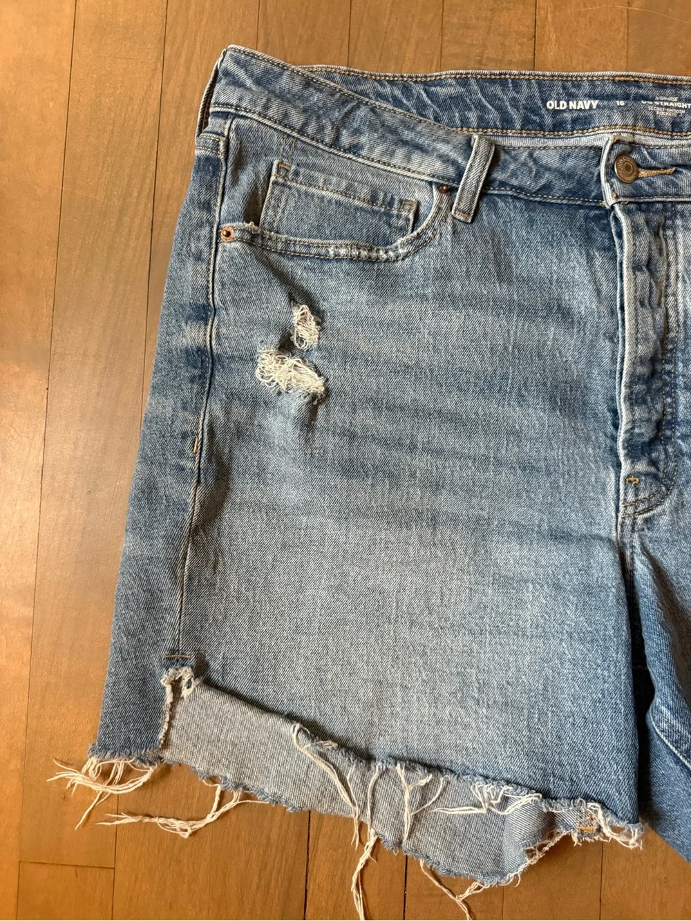 Old Navy Women’s 16 “High Rise OG Secret-Smooth” Light Blue Denim Cutoff Shorts